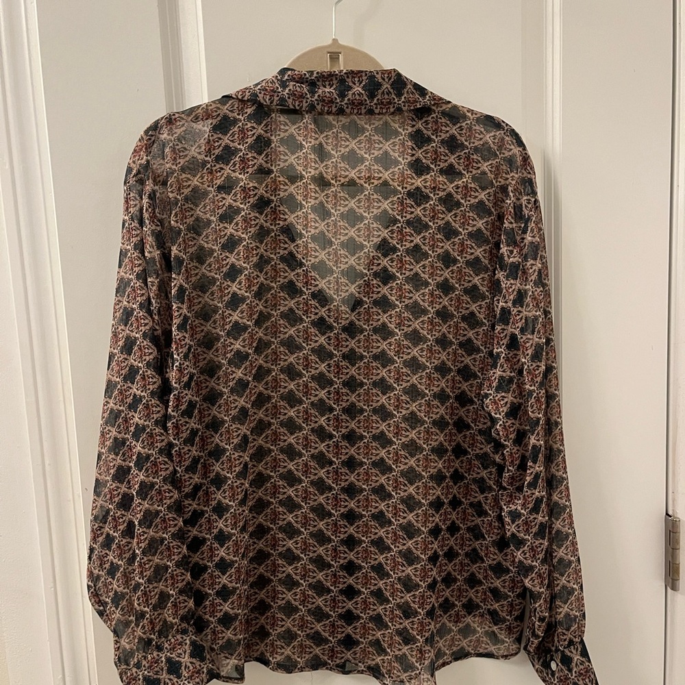 Zara Brown Patterned Button Down Shirt - image 2